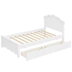 Letto a piattaforma moderno Luxystar con testiera e 2 cassetti, bianco