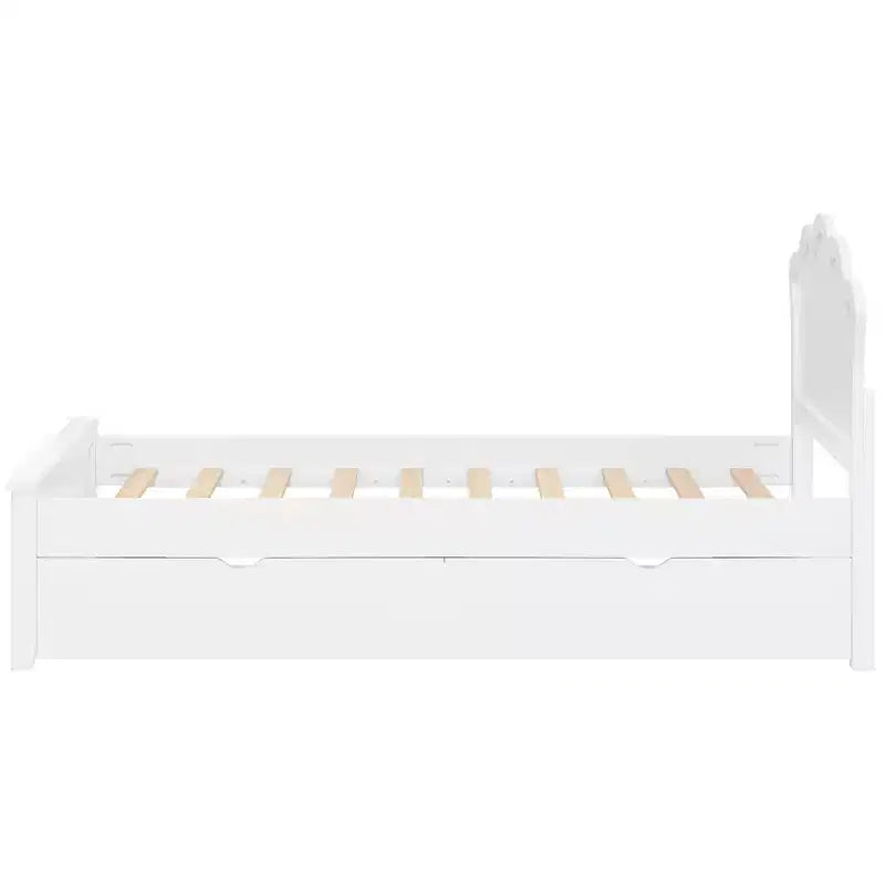 Letto a piattaforma moderno Luxystar con testiera e 2 cassetti, bianco