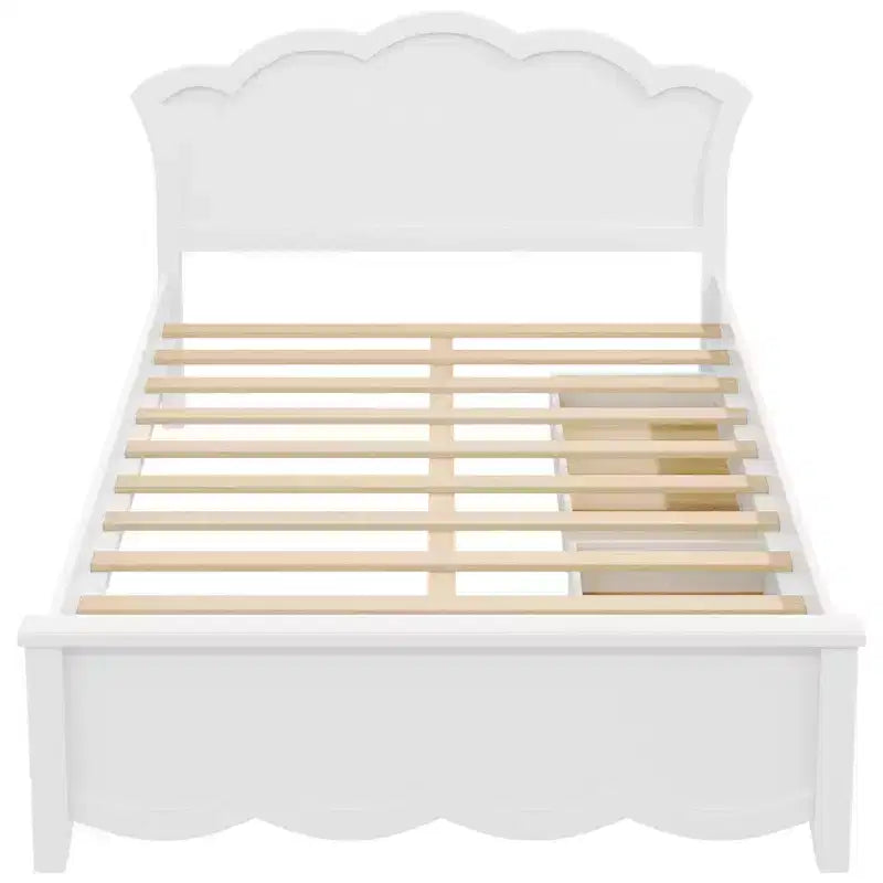 Letto a piattaforma moderno Luxystar con testiera e 2 cassetti, bianco