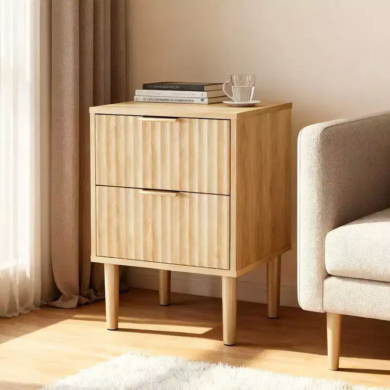 Comodino Karl Home da 39.8 cm, Rovere, MDF P2 da 15MM, Melaminico e Termoformato, 2 Cassetti, Presa USA (1USB+1TYPE C+2AC)