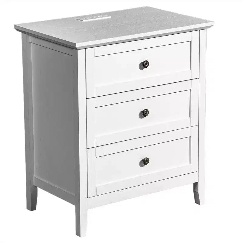 Comodino Karl Home 24 pollici con 3 cassetti, superficie in melaminico, USB-C e prese di corrente standard USA