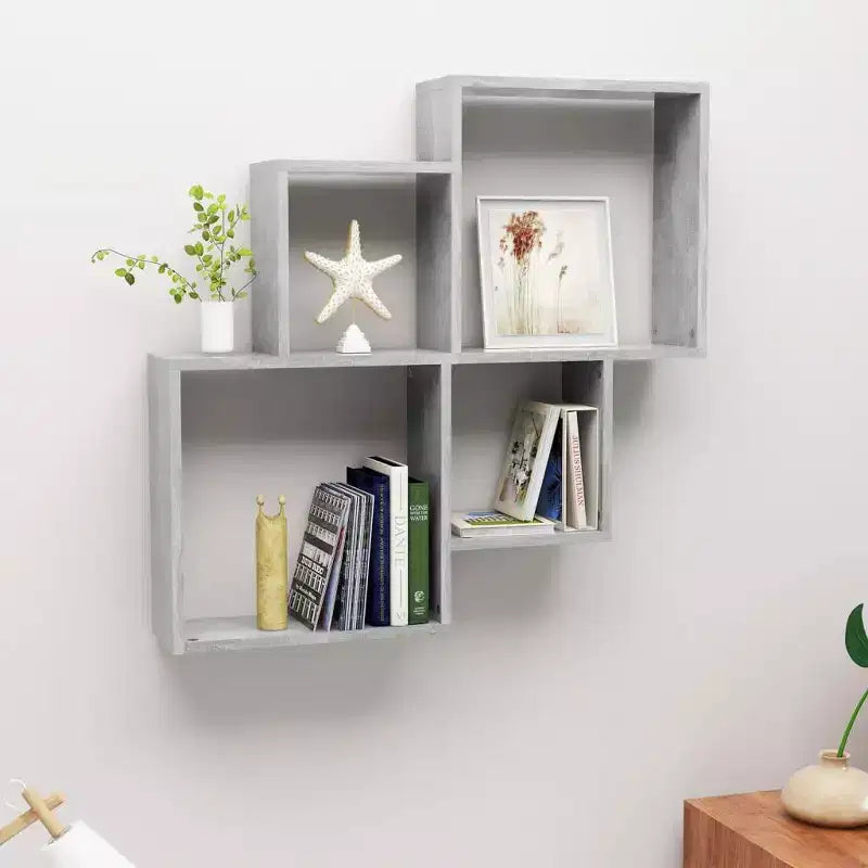 vidaXL Mensola a cubo da parete in legno ingegnerizzato grigio cemento Media