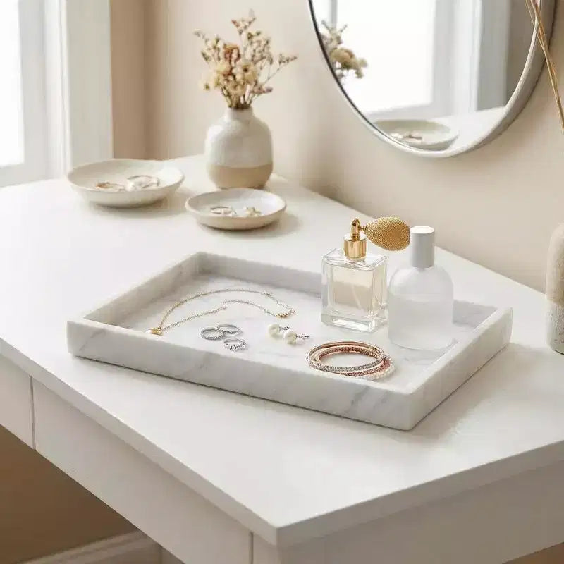 Elegante vassoio porta gioielli in marmo naturale, regalo per la festa della mamma, vassoio in vera pietra di marmo per bagno e decorazioni per la casa