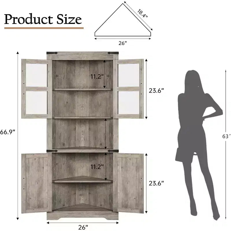 Mobile angolare a 6 ripiani con ante, Scaffale salvaspazio da pavimento per bagno, cucina, soggiorno, organizer multiuso per piccoli spazi