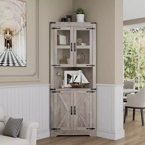 6-Tier Corner Storage Cabinet with Doors  Space-Saving Floor Shelf for Bathroom, Kitchen, Living Room, Multi-Purpose Organizer for Small Spaces