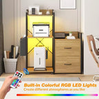Schedario Mobile a 2 Cassetti con Ciabatta Integrata, Ampio Supporto per Stampante per Ufficio Domestico, Adatto per Formato Lettera/A4, Contenitore Utilitario con Ripiano Aperto