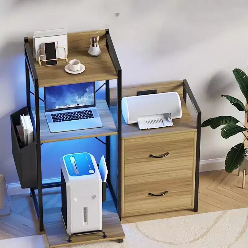 Schedario Mobile a 2 Cassetti con Ciabatta Integrata, Ampio Supporto per Stampante per Ufficio Domestico, Adatto per Formato Lettera/A4, Contenitore Utilitario con Ripiano Aperto