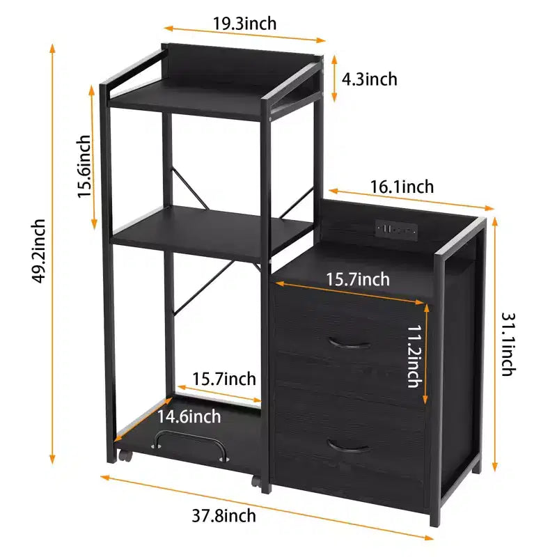 Schedario Mobile a 2 Cassetti con Ciabatta Integrata, Ampio Supporto per Stampante per Ufficio Domestico, Adatto per Formato Lettera/A4, Contenitore Utilitario con Ripiano Aperto