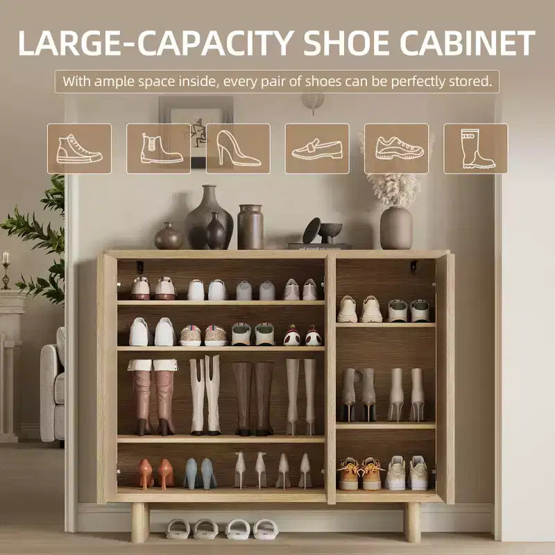 Mobile scarpiera a 5 ripiani con anta scanalata grigio/rovere, capacità 20 paia