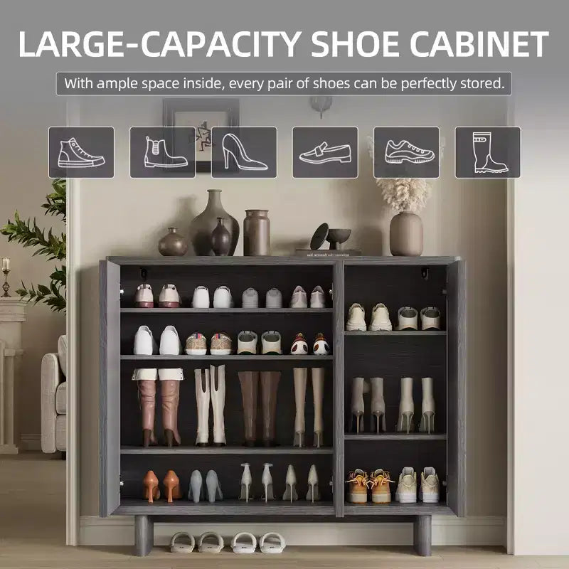 Mobile scarpiera a 5 ripiani con anta scanalata grigio/rovere, capacità 20 paia