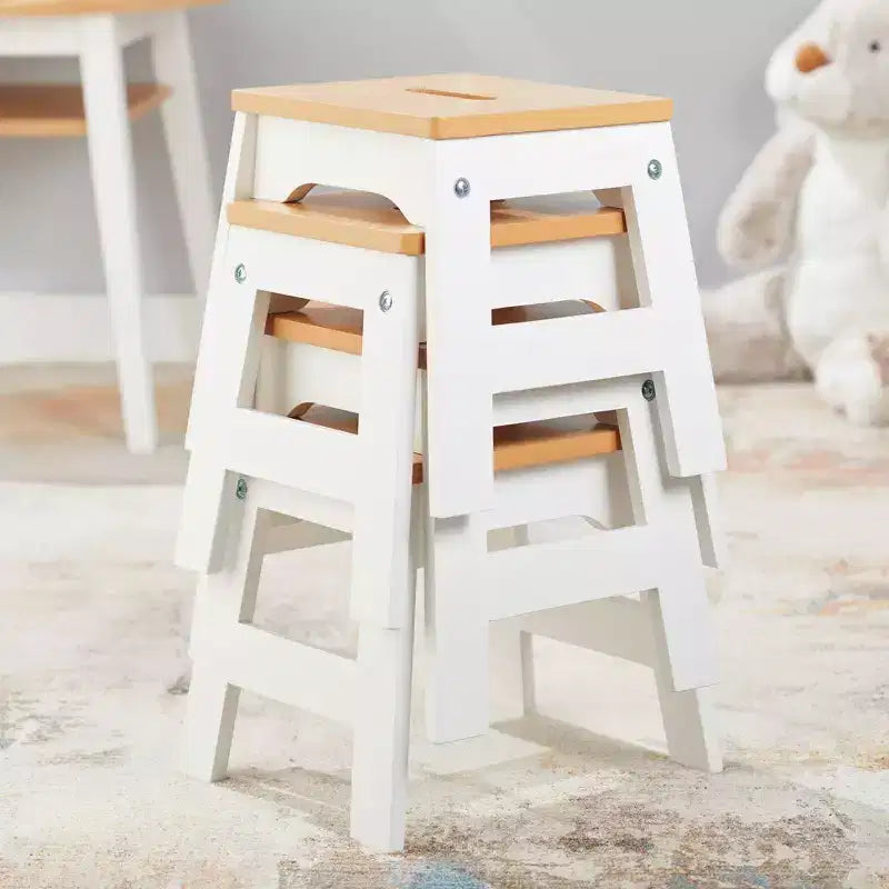 Melissa & Doug Wooden Stools - Set of 4 - White/Kids Activity Chairs, Solid Wood, Stackable