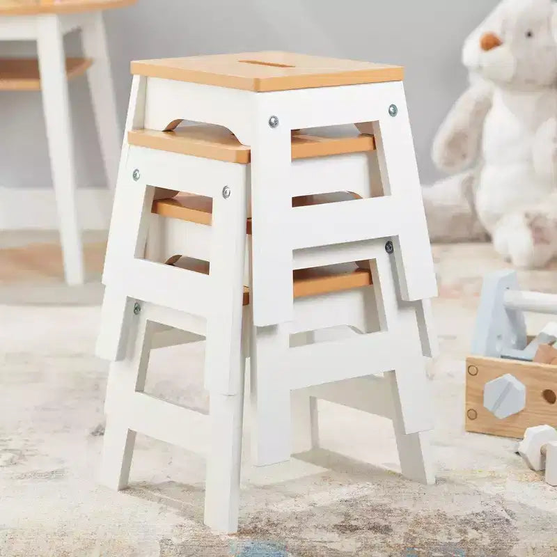 Melissa & Doug Wooden Stools - Set of 4 - White/Kids Activity Chairs, Solid Wood, Stackable