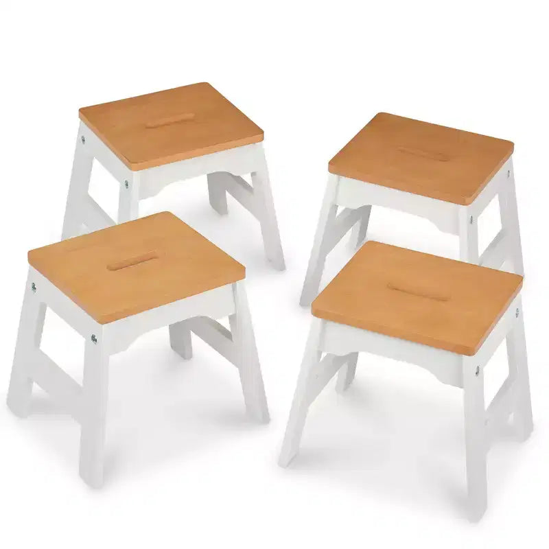 Melissa & Doug Wooden Stools - Set of 4 - White/Kids Activity Chairs, Solid Wood, Stackable