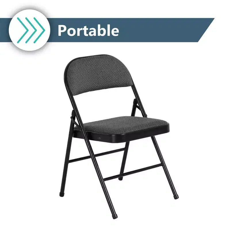 Peakform Set di 4 sedie pieghevoli imbottite in tessuto grigio: struttura in metallo, polipropilene, nessun assemblaggio richiesto, pulire con un panno