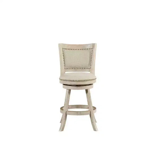 Sgabello da bar girevole Melrose da 24" ad altezza bancone con finitura spazzolata Ivory - Boraam: Rivestimento in lino, borchie decorative