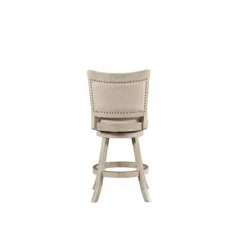 Sgabello da bar girevole Melrose da 24" ad altezza bancone con finitura spazzolata Ivory - Boraam: Rivestimento in lino, borchie decorative