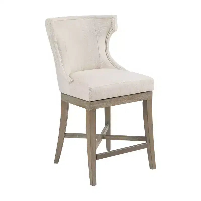 Sgabello da bar Madison Park Troy Counter Height con sedile girevole color crema: Imbottito, struttura in legno di gomma, capacità 136 kg
