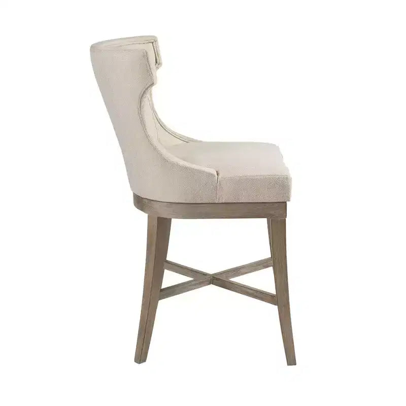 Sgabello da bar Madison Park Troy Counter Height con sedile girevole color crema: Imbottito, struttura in legno di gomma, capacità 136 kg