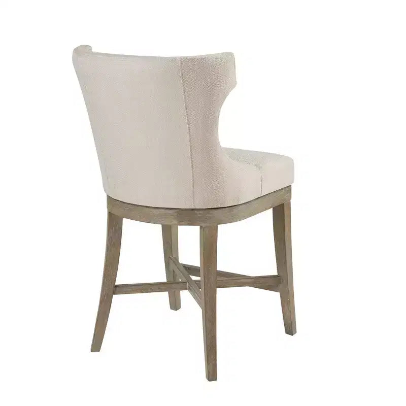 Sgabello da bar Madison Park Troy Counter Height con sedile girevole color crema: Imbottito, struttura in legno di gomma, capacità 136 kg