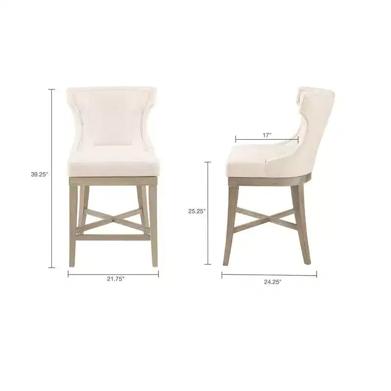 Sgabello da bar Madison Park Troy Counter Height con sedile girevole color crema: Imbottito, struttura in legno di gomma, capacità 136 kg