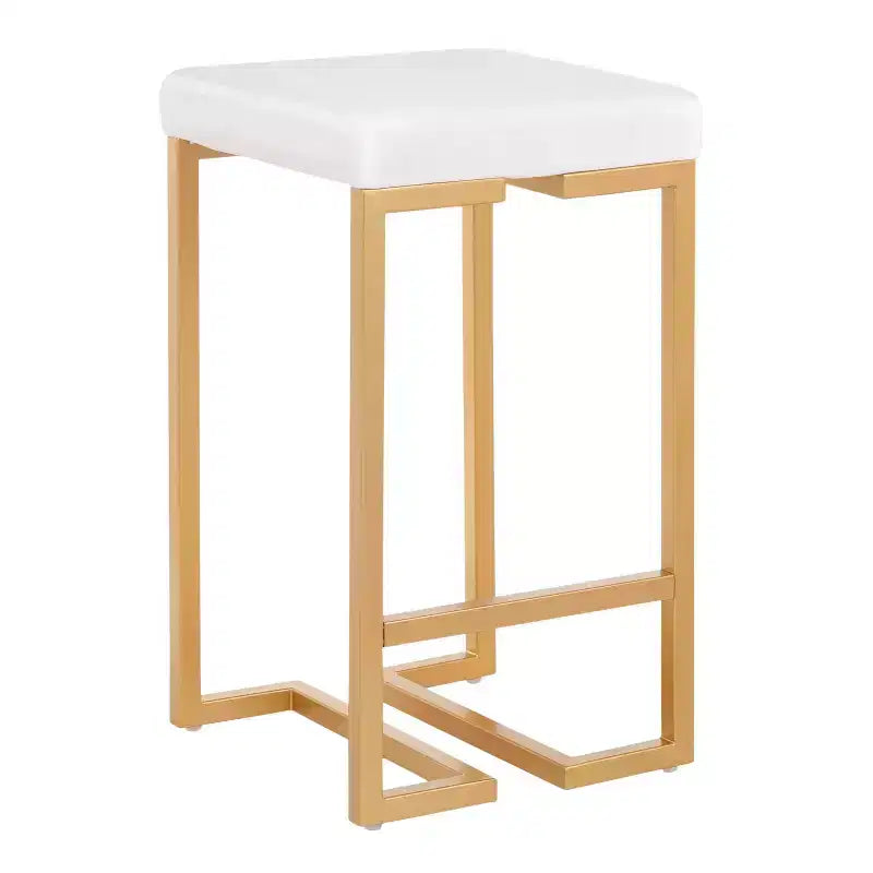 Set of 2 Midas 26" Gold Frame & White Velvet Seat Counter Height Barstool - LumiSource