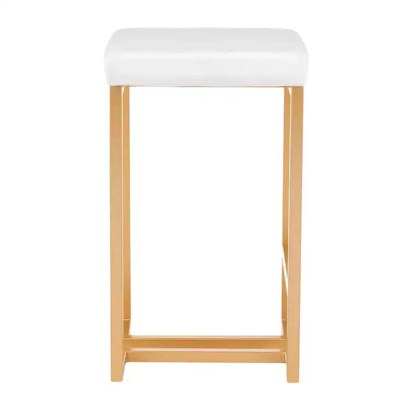 Set of 2 Midas 26" Gold Frame & White Velvet Seat Counter Height Barstool - LumiSource
