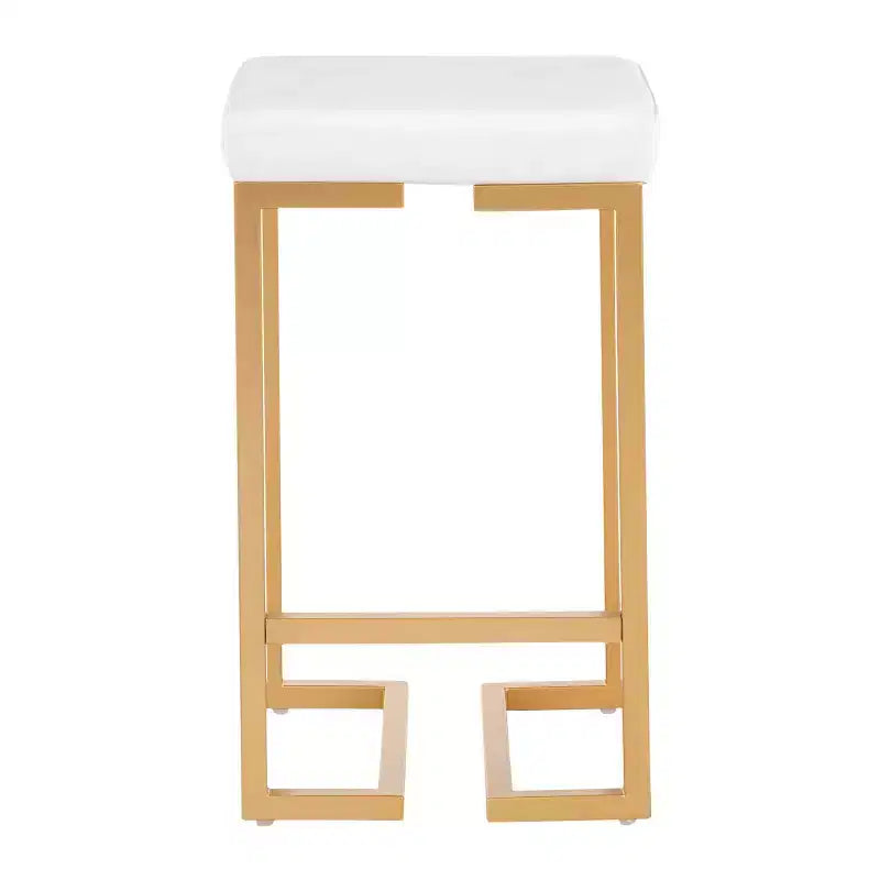 Set of 2 Midas 26" Gold Frame & White Velvet Seat Counter Height Barstool - LumiSource