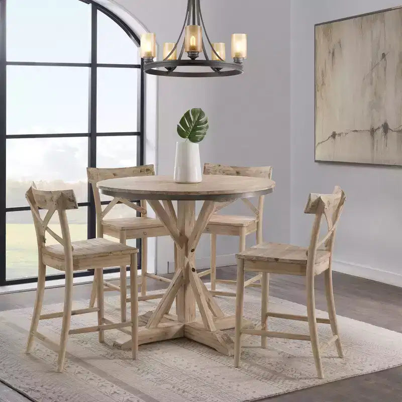 Picket House Furnishings 1pc Keaton Counter Height Barstool Beach: Mid-Century Modern, Acacia Frame, X-Back Design