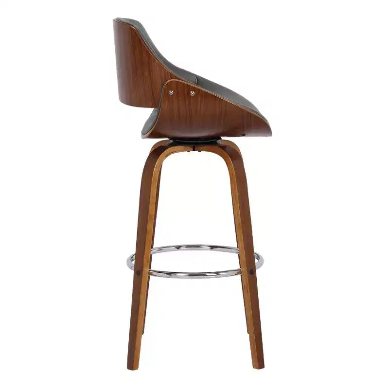 26" Mona Contemporary Counter Height Barstool Walnut/Gray - Armen Living: Swivel, Chrome Footrest