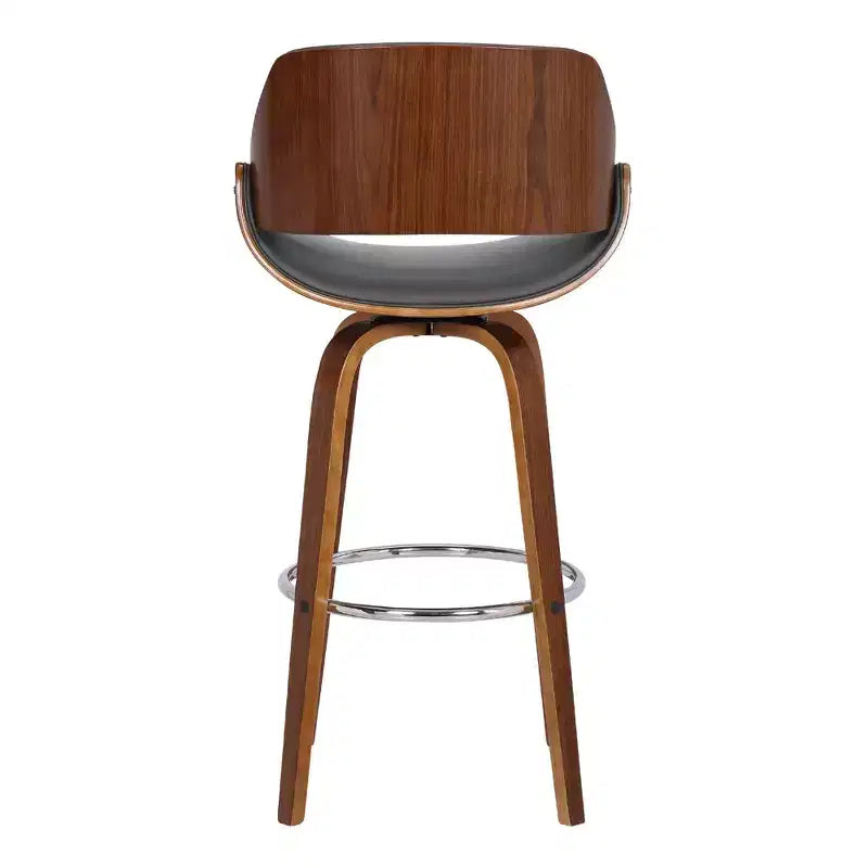 26" Mona Contemporary Counter Height Barstool Walnut/Gray - Armen Living: Swivel, Chrome Footrest