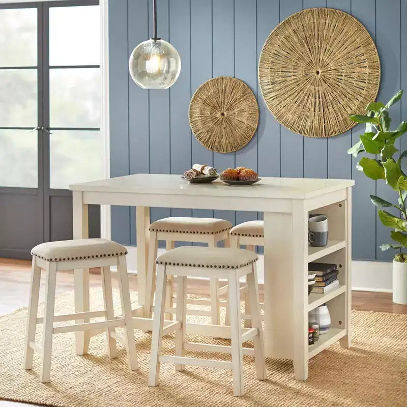 Lifestorey Set of 4 24" Tobias Counter Height Barstools Antique White with Linen Upholstery