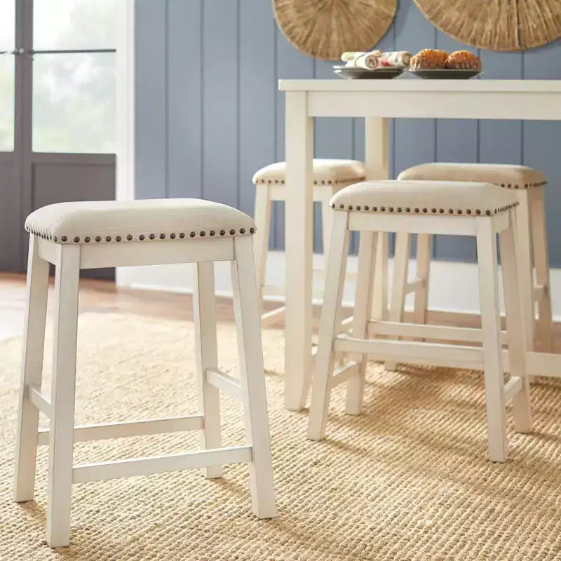 Lifestorey Set of 4 24" Tobias Counter Height Barstools Antique White with Linen Upholstery