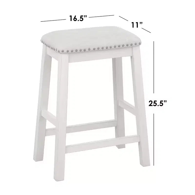 Lifestorey Set of 4 24" Tobias Counter Height Barstools Antique White with Linen Upholstery
