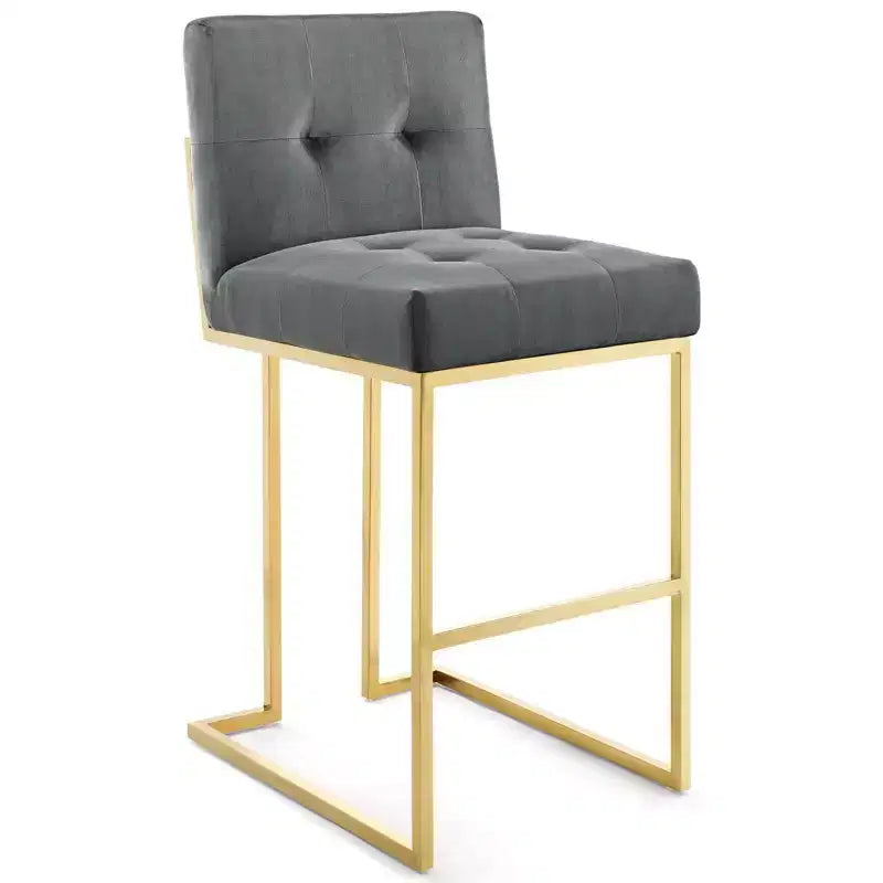 Sgabello da Bar Privy in Velluto con Prestazioni in Acciaio Inossidabile Oro/Antracite - Modway: Sedile Quadrato Imbottito, Design Moderno, Altezza Fissa