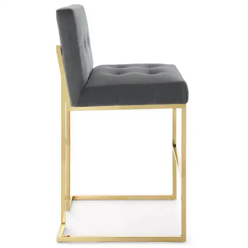 Sgabello da Bar Privy in Velluto con Prestazioni in Acciaio Inossidabile Oro/Antracite - Modway: Sedile Quadrato Imbottito, Design Moderno, Altezza Fissa