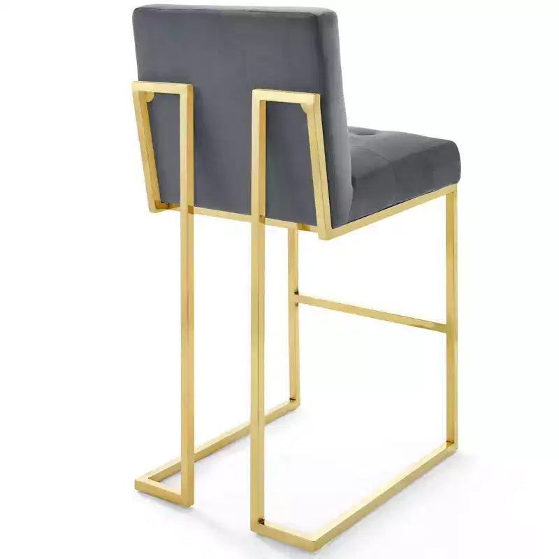 Sgabello da Bar Privy in Velluto con Prestazioni in Acciaio Inossidabile Oro/Antracite - Modway: Sedile Quadrato Imbottito, Design Moderno, Altezza Fissa