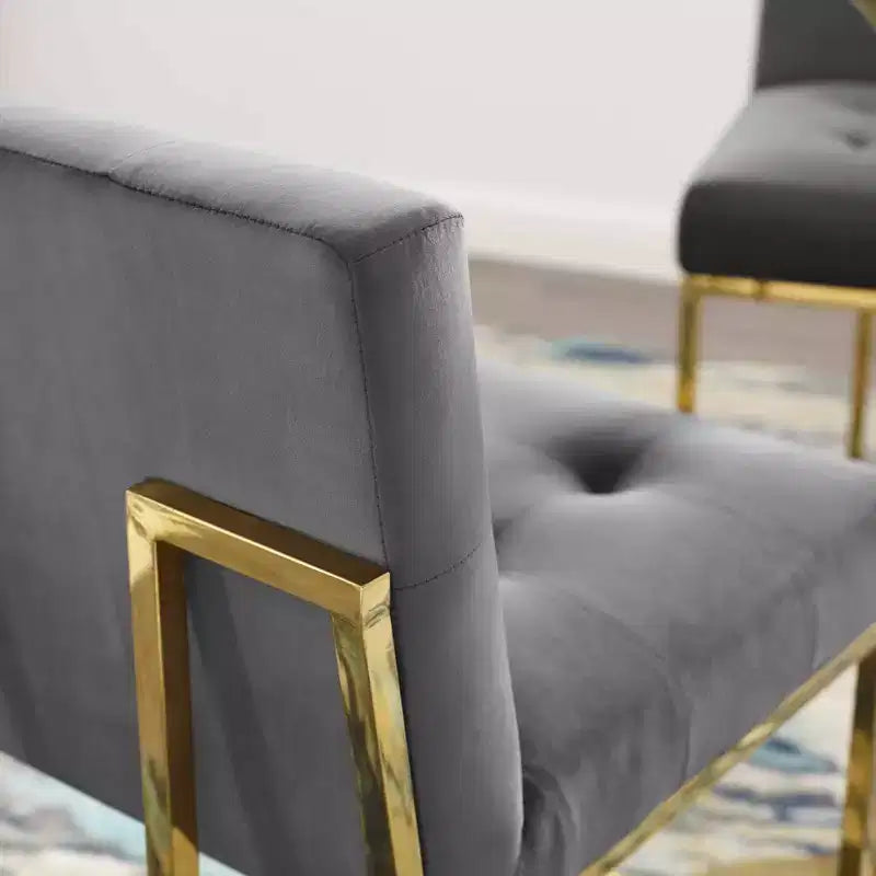 Sgabello da Bar Privy in Velluto con Prestazioni in Acciaio Inossidabile Oro/Antracite - Modway: Sedile Quadrato Imbottito, Design Moderno, Altezza Fissa