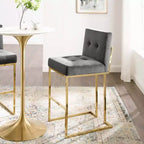 Sgabello da Bar Privy in Velluto con Prestazioni in Acciaio Inossidabile Oro/Antracite - Modway: Sedile Quadrato Imbottito, Design Moderno, Altezza Fissa