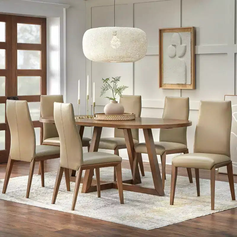 Lifestorey Set of 2 Valissa Modern Leather Dining Chair Walnut/Taupe