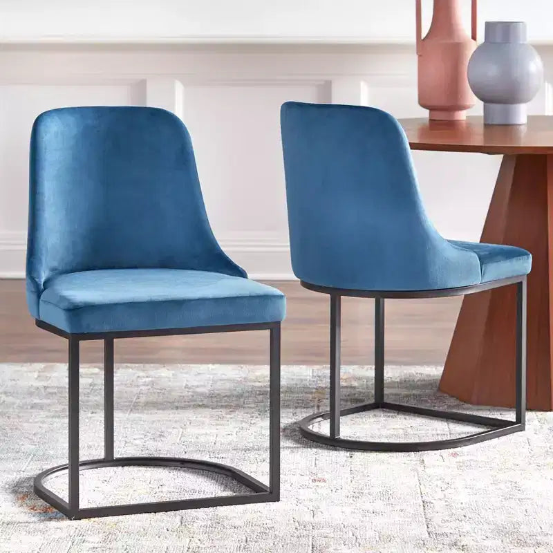 angelo:HOME Mikita Barrel Back Dining Chair Blue: Velvet Upholstery, Metal Frame, Mid-Century Modern Design