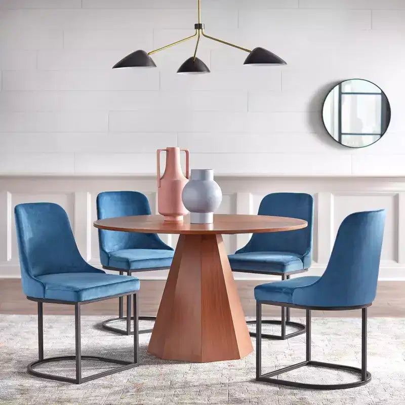 angelo:HOME Mikita Barrel Back Dining Chair Blue: Velvet Upholstery, Metal Frame, Mid-Century Modern Design