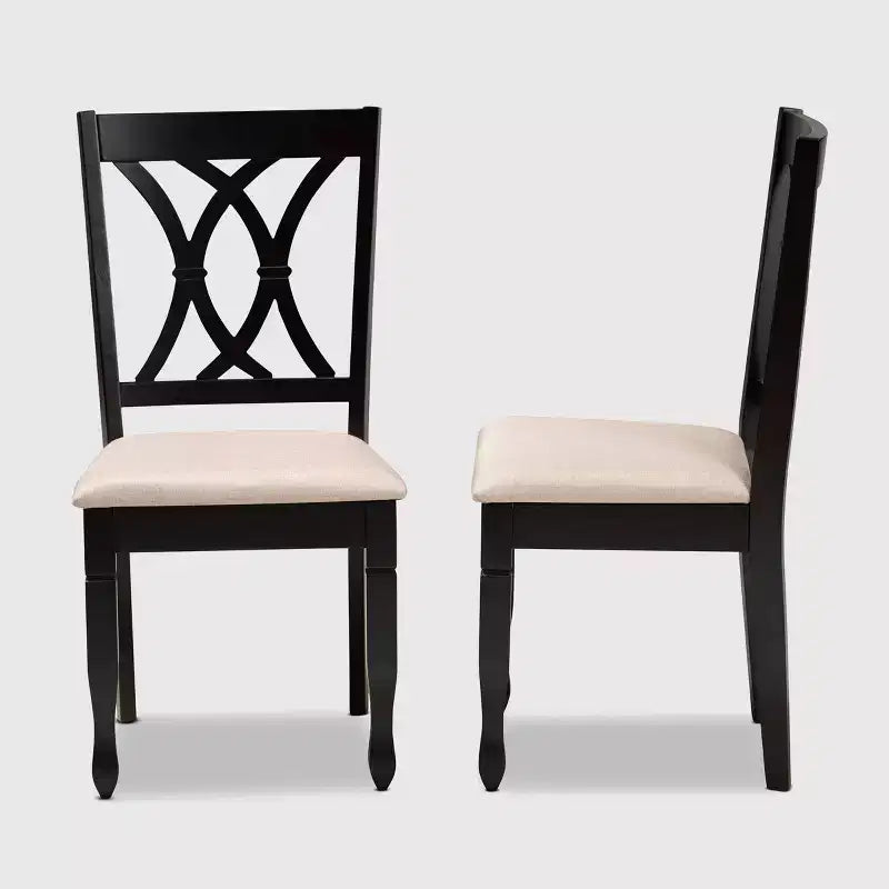 Baxton Studio 2pc Reneau Upholstered Wood Dining Chair Set Sand Brown/Espresso