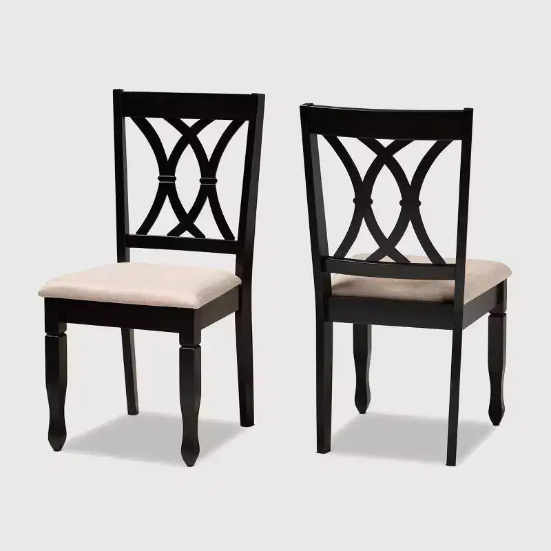 Baxton Studio 2pc Reneau Upholstered Wood Dining Chair Set Sand Brown/Espresso