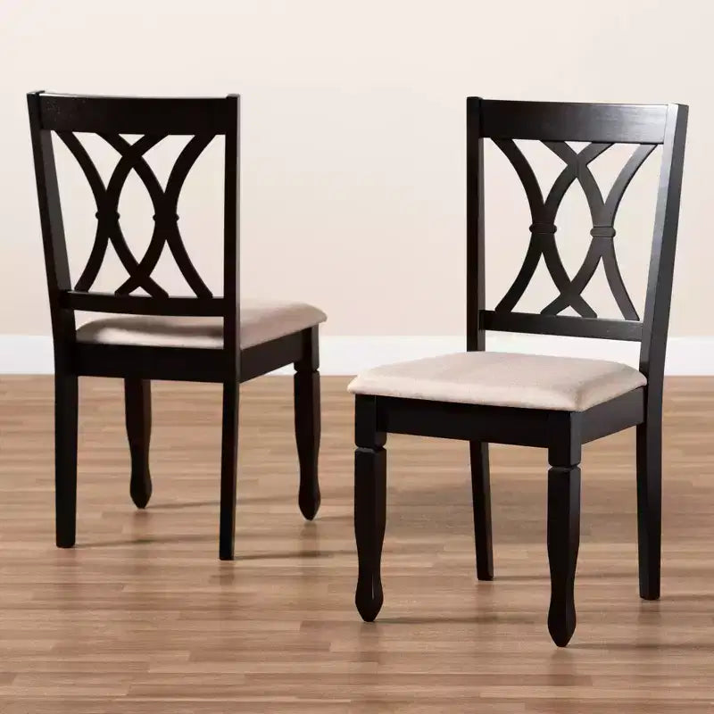 Baxton Studio 2pc Reneau Upholstered Wood Dining Chair Set Sand Brown/Espresso