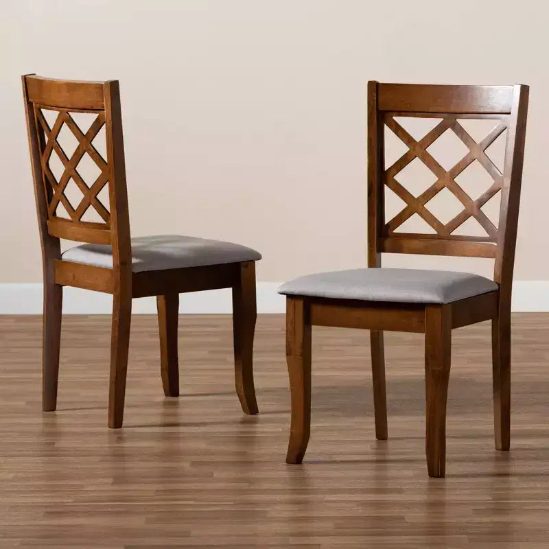 Set of 2 Verner Dining Chairs Gray/Walnut - Baxton Studio: Foam-Padded, Crisscross Back, Cabriole Legs