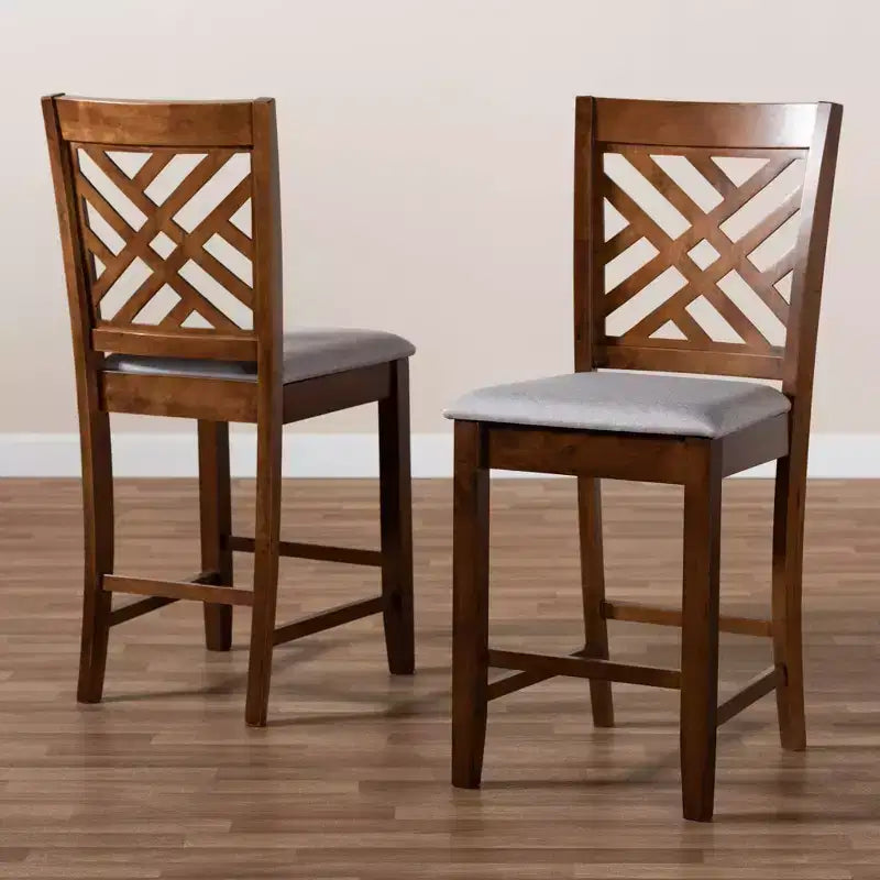 Set of 2 Caron Fabric Upholstered Wood Counter Height Pub Chair Set Gray/Walnut - Baxton Studio