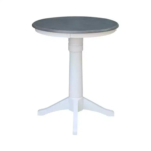 36" Counter Height Lane Round Pedestal Table White/Heather Gray - International Concepts: Solid Wood, Non-Extension