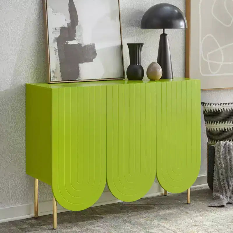 Lifestorey 3 Door Ingrid Mid Century Modern Scalloped Sideboard Lime Green