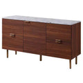 Ashton Sideboard with Faux Marble Top Walnut - Teamson Home: Mid-Century Storage, Brass Legs, Metal Handles