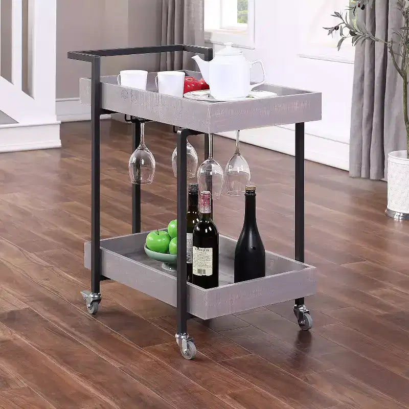 Ventner 2 Shelf Serving Cart Antique Gray - HOMES: Inside + Out: Rustic Wine & Drink Cart with Locking Wheels